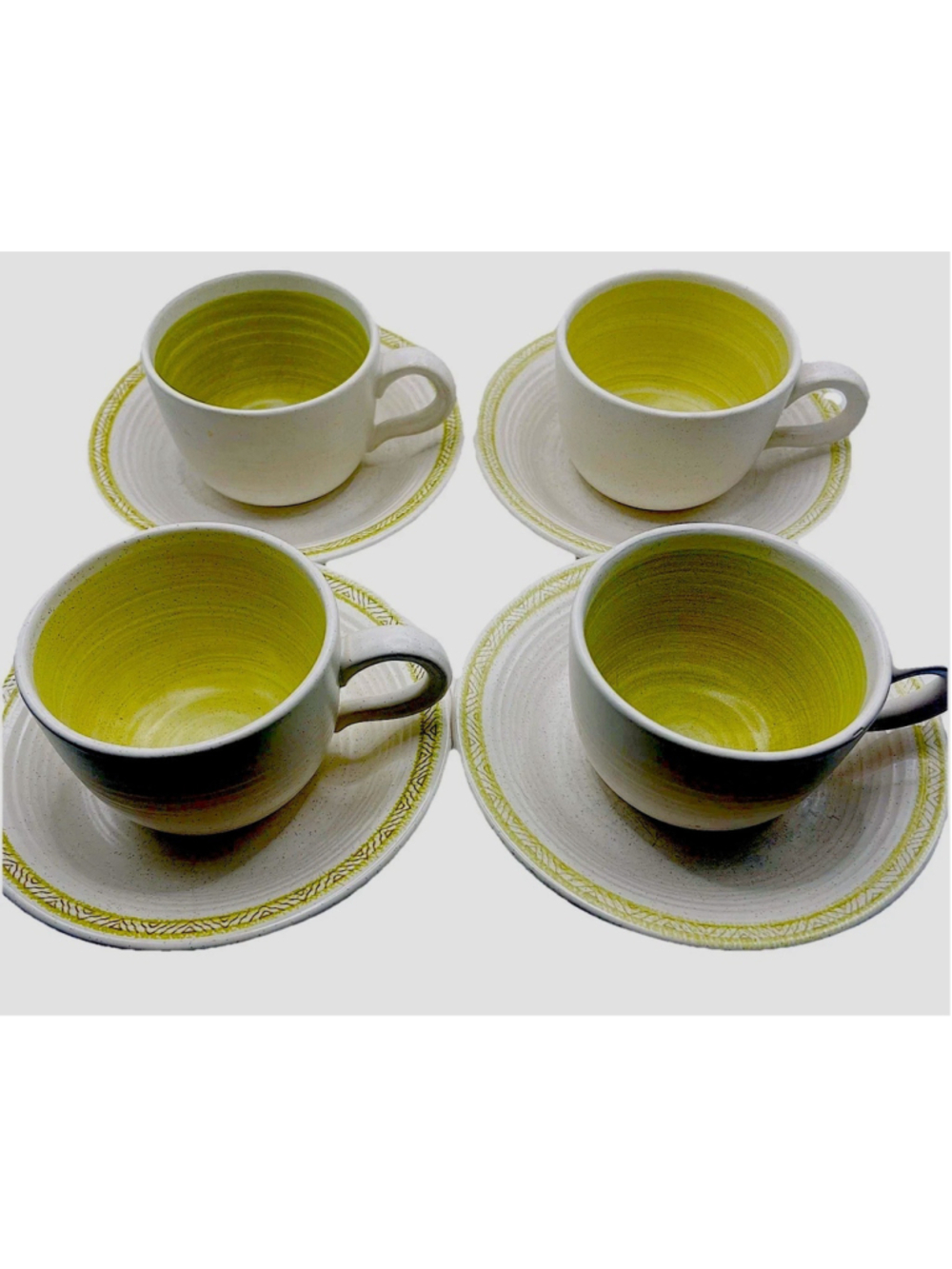 Vintage Franciscan Hacienda Green MCM Coffee Mugs Cups Saucers Set of 4